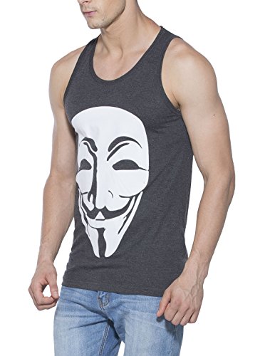 Alan Jones Men' s Printed Cotton Vest (Vest-FACE-XL_X-Large_Dark Grey)